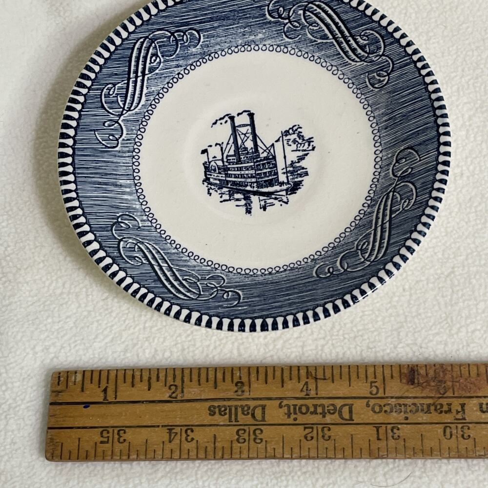 Currier & Ives 5 1/2" Royal China Blue White Riverboat Plate Low Water - Picture 6 of 7